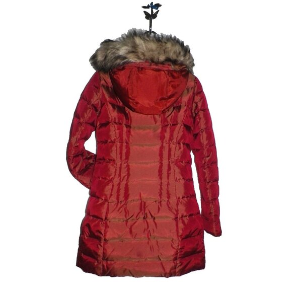 Women's XS 2-4 Lands' End Shimmer Down Coat Puffer Burgundy Orange Hood - Picture 7 of 16